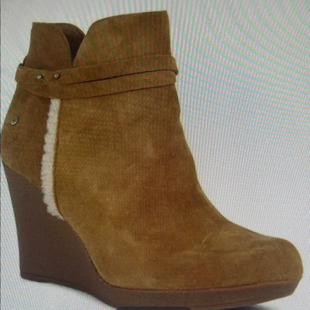 UGG NWOT Alexandra Chestnut Suede/ Shearling Wedge Ankle Boots Size 8.5